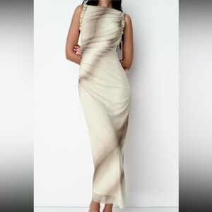 Zara Ruffled Printed Tulle Dress